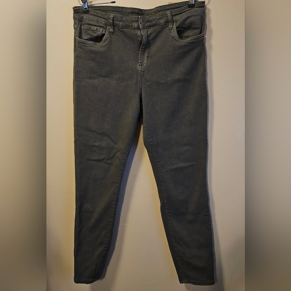 KUT From The Kloth Women Size 14 High Rise Ankle Skinny Green Jeans Cotton Blend